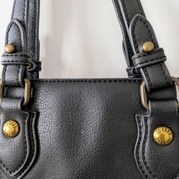 Anna Sui Black Leather Satchel Tote Hand Bag with Locket - Picture 4 of 6